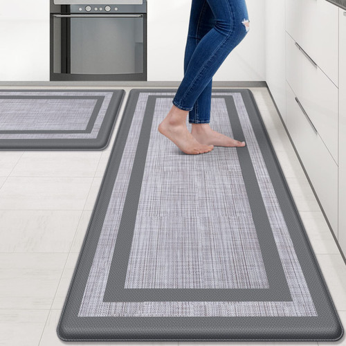 Mattitude Kitchen Mat [2 PCS] Cushioned 0.47 inch Non-Skid Waterproof Rugs Ergonomic Comfort Standing Mat for Floor, Office, Sink, Laundry, Gray and Gray