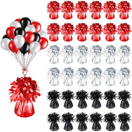48 Pieces Graduation Party Metallic Balloon Weights Set Heavy Solid Balloon Weights Table Centerpiece DIY Decor for Graduation Party Favors Graduation Decoration, Black, Red, Silver