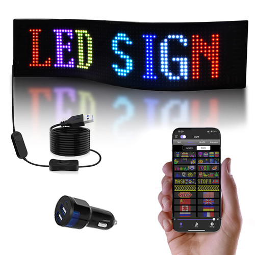 LED Scrolling Sign for Car, Feytmo Advertising LED Sign, Flexible RGB LED Display,Programmable, Bluetooth APP, DIY Design Animations,Text, Graffiti LED Matrix Panel for Car, Store, Entrance