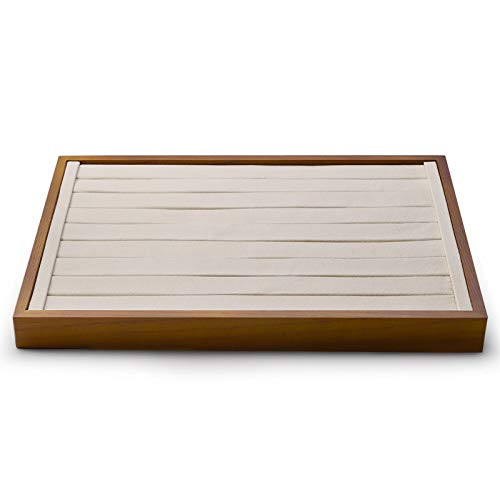 Oirlv 8 Line Wood Ring Storage Tray Jewelry Drawer Organizer Showcase Ring Earrings Display Holder(Creamy-white)