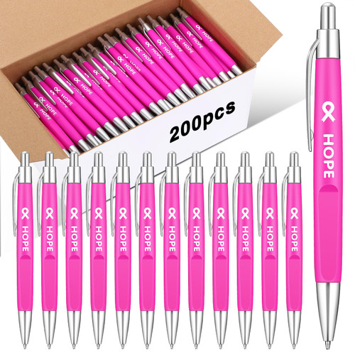 Qilery 200 Pcs Breast Cancer Pens Bulk Pink Ribbon Retractable Ballpoint Pens Breast Cancer Awareness Imprinted HOPE Pen for Charity Run Recognition Public Event Fundraiser (Pink) Qilery 200 Pcs Breast Cancer Pens Bulk Pink Ribbon Retractable Ballpoint Pens Breast Cancer Awareness Imprinted HOPE Pen for Charity Run Recognition Public Event Fundraiser (Pink)