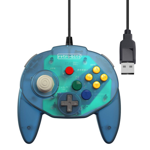 Retro-Bit Tribute 64 USB for PC, Switch, Mac, Steam, RetroPie, Raspberry Pi - Ocean Blue