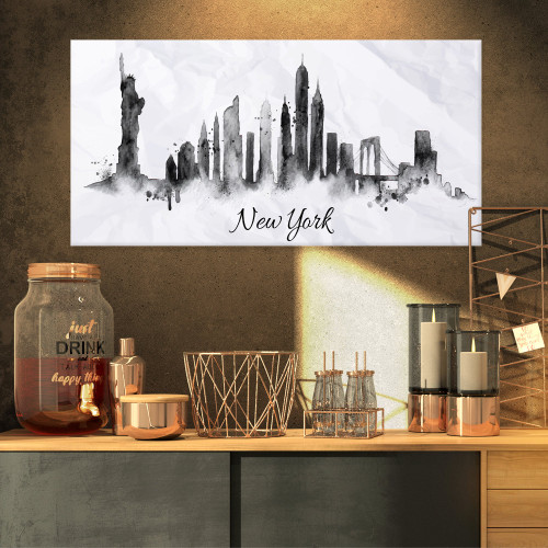 Designart Silhouette Ink New York-Cityscape Canvas Art Print-32x16, 32x16, Grey Designart Silhouette Ink New York-Cityscape Canvas Art Print-32x16, 32x16, Grey