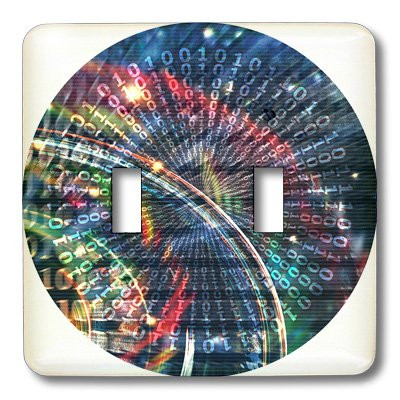3dRose LSP_41754_2 Cyberspace 0101010  Binary Code Double Toggle Switch, Blue