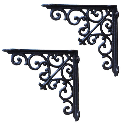 Shelf Brackets?2 Pcs Shelf Brackets,Heavy Duty Metal Brackets Wall Mounted Brackets,Vintage Cast Iron Shelve Bracket Floating Shelf Brackets,L Corner Brace Shelf Support,with Screws,Black (22.5cm/8.9i