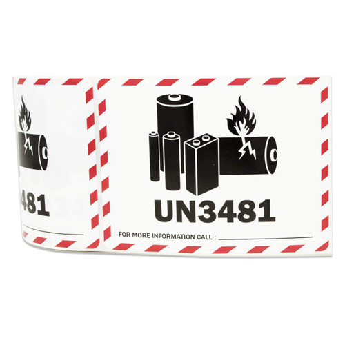 3 Rolls - UN3481 Lithium Battery Warning Label for Shipping & Handling 4" x 3" - 900 Labels