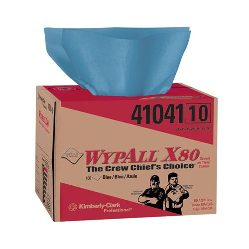 Wypall 41041 12.5" x 16.8" Blue X80 Brag Box Wipers (160/Pack)