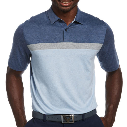 Callaway Men's Soft Touch Color Block Short Sleeve Golf Polo Shirt, Peacoat Heather, Small
