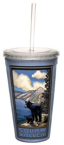 Tree-Free Greetings cc33198 Vintage Squaw Valley Black Bear and Cub by Paul A. Lanquist Artful Traveler Double-Walled Cool Cup with Straw, 16-Ounce