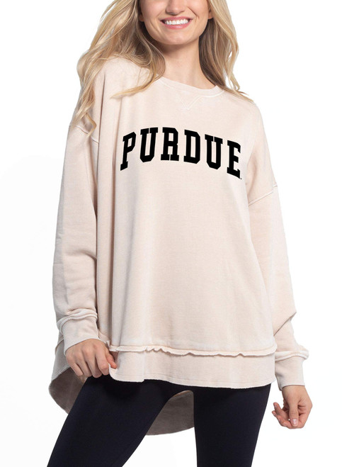 chicka-d NCAA Purdue Boilermakers Womens Pullover Burnout Sweatshirt, Oatmeal, Medium