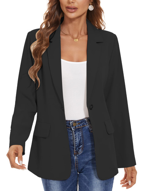 Women's Casual Blazers Long Sleeve Open Front Lapel Collar Work Office Blazers Jacket with Pockets Black Women's Casual Blazers Long Sleeve Open Front Lapel Collar Work Office Blazers Jacket with Pockets Black