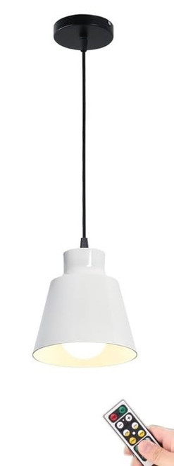 White Pendant Light Fixture Battery Operated with Remote,Non Hardwired Samll Pendant Lighting,Modern indoor Wireless Hanging Ceiling Light Pendant Lamp for Kitchen Island Dining Room Foyer Hallway