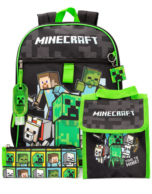 Minecraft Kids School Backpack and Lunch Box 5 Pieces One Size, Black, One Size, Black, One Size, Black, Taille unique