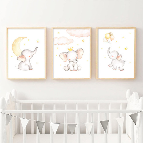 BRoleo Elephant Moon Star Baby Animal Nursery Poster Child Canvas Print Simple Wall Art Painting Nordic For Kids Room Decoration Picture/No Frame BRoleo Elephant Moon Star Baby Animal Nursery Poster Child Canvas Print Simple Wall Art Painting Nordic For Kids Room Decoration Picture/No Frame
