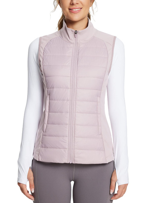 BALEAF Women's Lightweight Warm Puffer Vest Running Winter Hybrid Sleeveless Quilted Water Resistant Jacket Light Purple L