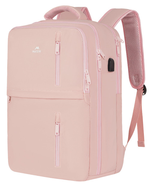 MATEIN Travel Backpack for Women, 40L Flight Approved Carry on Backpack with USB Charge Port, 17 Inch Anti-Theft Laptop Backpack Large Luggage Daypack Business College Weekender Overnight Bag, Pink