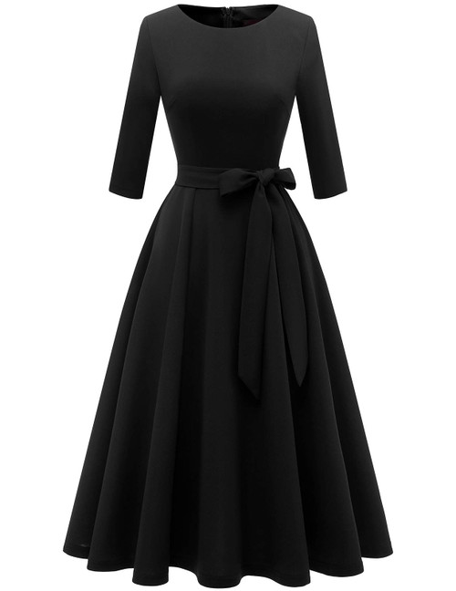 DRESSTELLS Vintage Tea Dress for Women, 1950s Cocktail Party Dresses, Modest Bridesmaid Dress for Wedding Guest, 3/4 Sleeve Formal Aline Church Dress, Fit Flare Prom Dress Black M DRESSTELLS Vintage Tea Dress for Women, 1950s Cocktail Party Dresses, Modest Bridesmaid Dress for Wedding Guest, 3/4 Sleeve Formal Aline Church Dress, Fit Flare Prom Dress Black M