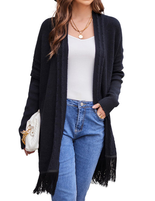 GRACE KARIN Women's Oversized Cardigans Long Sleeve Cardigan Sweater, 2XL Black, CL2499