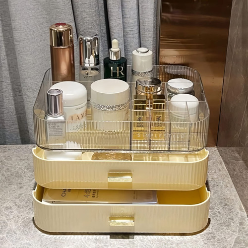 Makeup Organizer with Stackable Drawers, Bathroom Countertop Vanity Organizers and Storage, Ideal for Desk and Dresser, Great for Cosmetics, skin Care, Lipsticks, Nail Care -White