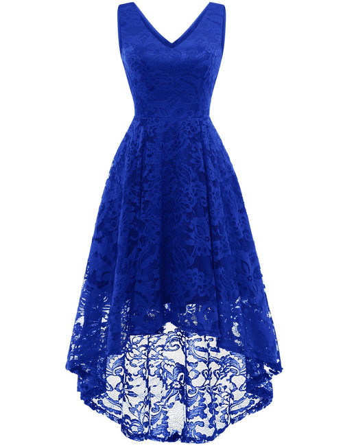MUADRESS Women's Elegant Floral Lace Dress Sleeveless V-Neck Hi-Lo Cocktail Dress for Evening Party RoyalBlue M MUADRESS Women's Elegant Floral Lace Dress Sleeveless V-Neck Hi-Lo Cocktail Dress for Evening Party RoyalBlue M