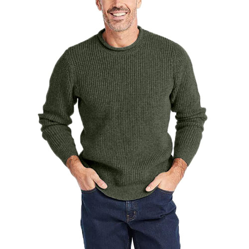 Mens Long Sleeve Cable Knit Sweater Pullover Fisherman Tops Crewneck Sweater Regular Fit Army Green