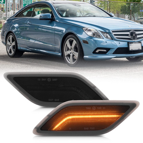 NSLUMO Led Side Marker Lights Compatible w/ 2010-13 Mercedes Benz W212 Pre-LCI E300 E350 Amber Yellow Front Fender Marker Lamps Smoked Lens OEM Side Marker Replacement