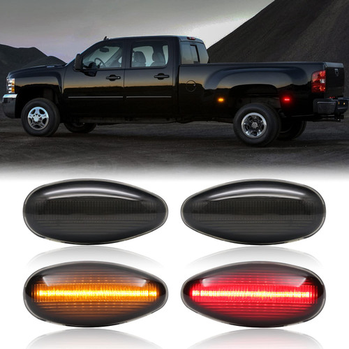 Mynoway LED Side Marker Light Replacement for Silverado 2500HD/ 3500HD 2001-2014, Sierra 2500HD/ 3500HD 1999-2014 Dually Pickup Truck, Smoked Lens Front Rear Side Fender Position Lamp Replacement Kit