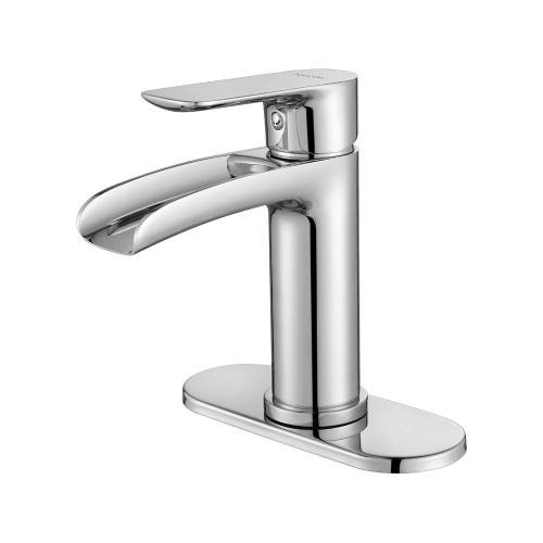 NEWATER Waterfall Spout Brass Bathroom Sink Faucet Basin Mixer Tap Polished Chrome Single Handle