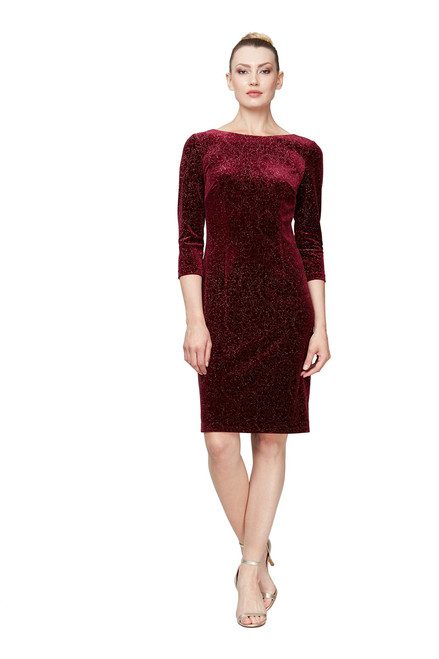 S.L. Fashions Women's Short Sequin Sheath Dress, Wine, 16