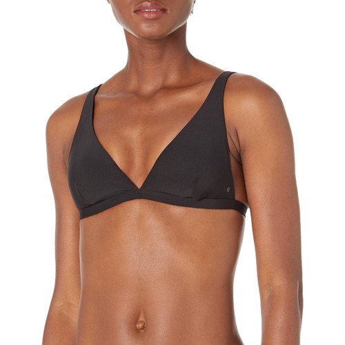 Volcom Women's Standard Simply Seamless Halter Swimsuit Bikini Top, Black, Medium