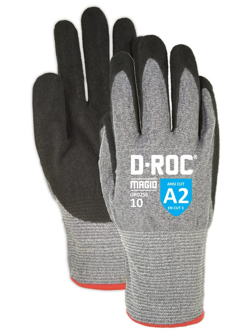 MAGID General Purpose Level A2 Cut Resistant Work Gloves, 12 PR, Foam Nitrile Coated, Size 8/M, 15-Gauge Hyperon Shell (GPD256), Heather Grey