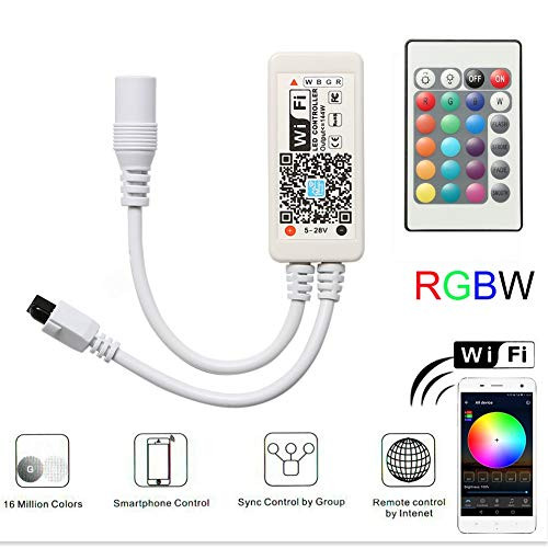 Sumaote WiFi Wireless RGBW(CW+WW) LED Smart Controller Working with Android IOS System Mobile Phone App for 5050 3528 LED Light Strip Comes With a 24 Keys Remote Control, Fits Alexa,Google Home, IFTTT