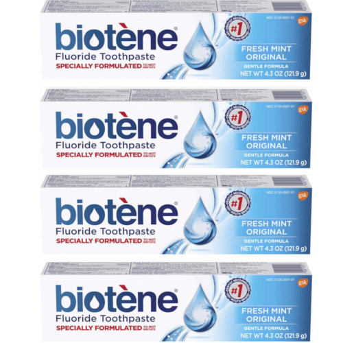 Biotene Fresh Mint Original Gentle Formula Fluoride Toothpaste, 4.3 Ounces (Value Pack of 4)
