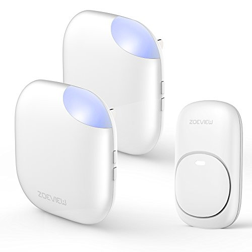 Zoeview Wireless Doorbell Waterproof Door Chime Kit, 1000 Feet Operating Range with 1 Push Button and 2 Plug-in Receivers, 38 Chimes, 3 Level Volume and Led Indicator (2 x Receiver + 1 x Push Button)