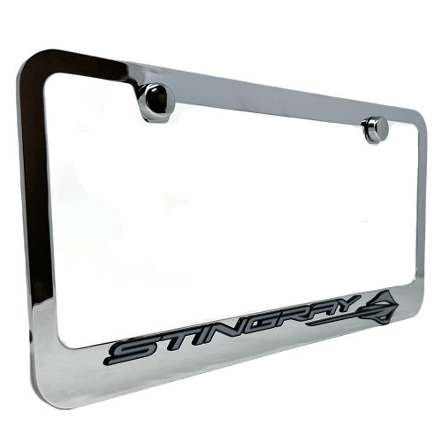 C8 Corvette Stingray License Plate Frame - Chrome with C8 Stingray Fish Logo for 2020-2023 Stingray, Z51, Z06 Corvettes