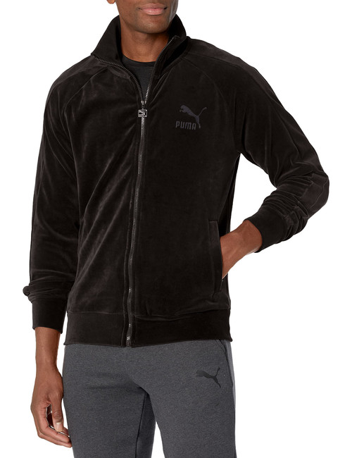 PUMA Men's Iconic T7 Velour Track Jacket, Black, L
