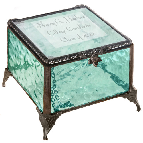Personalized Graduation Gift For Her Glass Jewelry Box Engraved Keepsake High School Graduate Or College Grad Class Of 2023 Daughter, Granddaughter, Girl, Friend J Devlin Box EB217-3 (Windsor Blue)