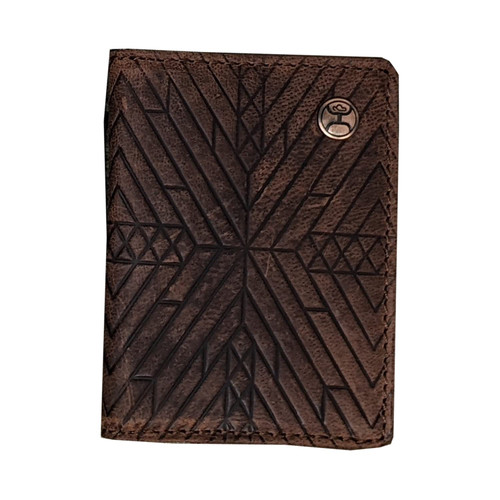 HOOEY Bi-Fold Leather Men's Wallet (Embossed Aztec -- Brown)