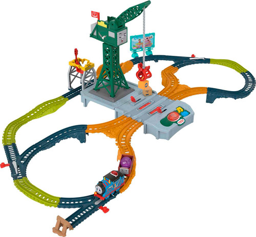 Thomas & Friends Motorized Train Set, Talking Cranky Delivery Set, Talking Crane & Battery Powered Toy Train with Songs & Sounds Medium