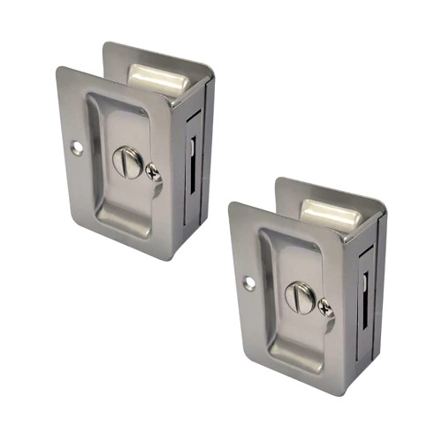 QCAA Premium Quality Solid Brass Rectangular Pocket Sliding Door Pull, Privacy Lock, 3-1/4''X2-1/4'', Satin Nickel, 2 Pack, Made in Taiwan