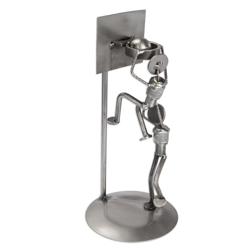 NOVICA Handmade Iron Statuette Artisan Crafted Recycled Metal Eco Sculpture Metallic Mexico Upcycled Sports Friendly [11.5in H x 4.1in W x 4.5in D] 'Rustic Basketball Final'