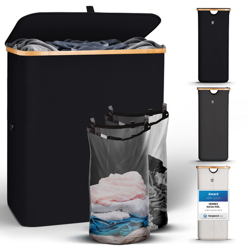 Hennez Laundry Basket With Lid - 140L Double Dirty Clothes Hamper With Removable Bag - Laundry Bin With Lid - Tall Laundry Hamper With Lid - Bathroom, Dorm, College Large Hamper for Laundry With Lid