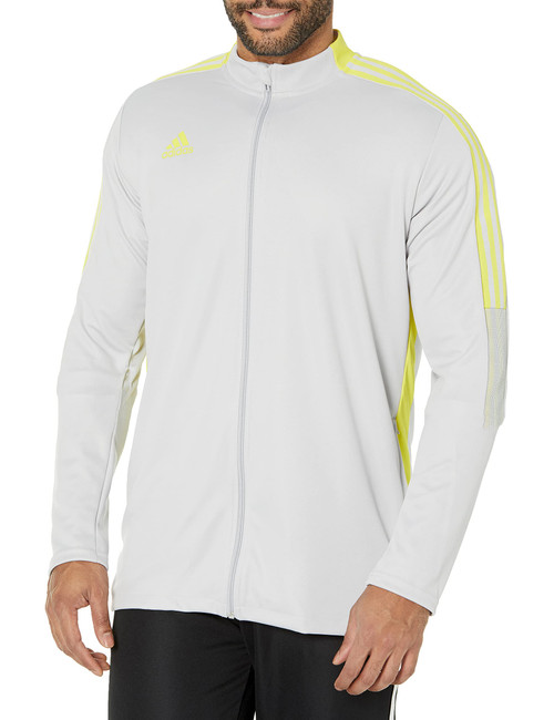 adidas Men's Tiro 21 Track Jacket, Team Light Grey/Bright Yellow, Large