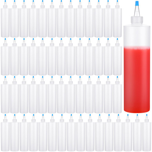 Dandat 48 Pcs Condiment Squeeze Bottles with Blue Tip Cap Squirt Bottle Empty 16 oz Plastic Ketchup Bottle Refillable Sauce Bottles for Salad Icing Cookie Decorating Sauces Condiments Arts Crafts