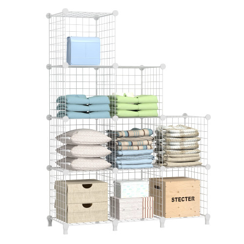 GIMTRR Closet Organizers and Storage, 9 Cubes Metal Wire Storage Shelf, Modular Cabinet Portable Bookcase for Bedroom, Bathroom, Office, White