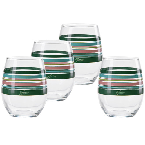 Officially Licensed Fiesta Stripes 15-Ounce Stemless Wine Glass (Set of 4) (Tropical Collection)