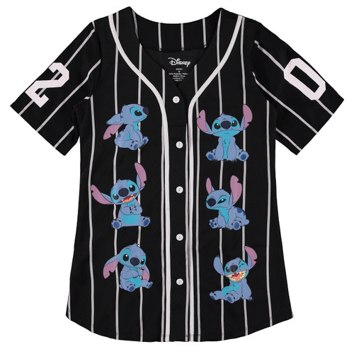 Disney Ladies Lilo and Stitch Shirt - Ladies Classic Lilo and Stitch Baseball Jersey Lilo and Stitch Mesh Jersey (Black, Small)