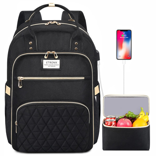 ETRONIK Lunch Backpack for Women, 17.3 inch Laptop Backpack with USB Port, Work Backpack for Women Men Travel Backpack with Insulated Cooler Lunch Bag for Nurse Teacher Gifts, Black ETRONIK Lunch Backpack for Women, 17.3 inch Laptop Backpack with USB Port, Work Backpack for Women Men Travel Backpack with Insulated Cooler Lunch Bag for Nurse Teacher Gifts, Black