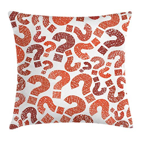 Ambesonne Modern Throw Pillow Cushion Cover, Question Marks Pattern Sketch Stylized Hand Drawn Creative Contemporary Design, Decorative Square Accent Pillow Case, 18 X 18 Inches, Ruby Vermilion