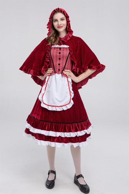 Shendifok Little Red Riding Hood Costume Women Adult Halloween Medieval Ren Faire Dress Girls Red M